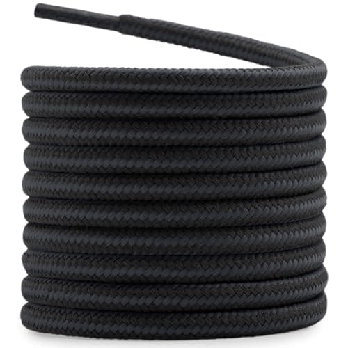 DELELE 2 Pair Round Boot Laces Outdoor Hiking Walking Shoelaces Dark Gray Black Striped Shoe Lace Work Shoe Strings 35 inch