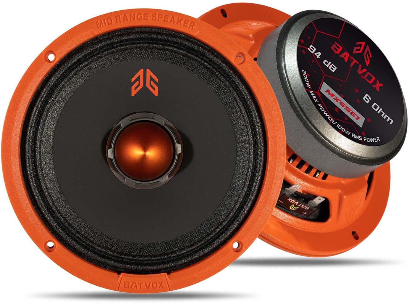 GRTSKY MX65E1 Loudspeaker 6.5 Inch Midrange 400 Watts 6 Ohms Orange Bullet, Premium Quality Audio Door Speakers for Car or Truck Stereo Sound System, Orange (2 Speakers)