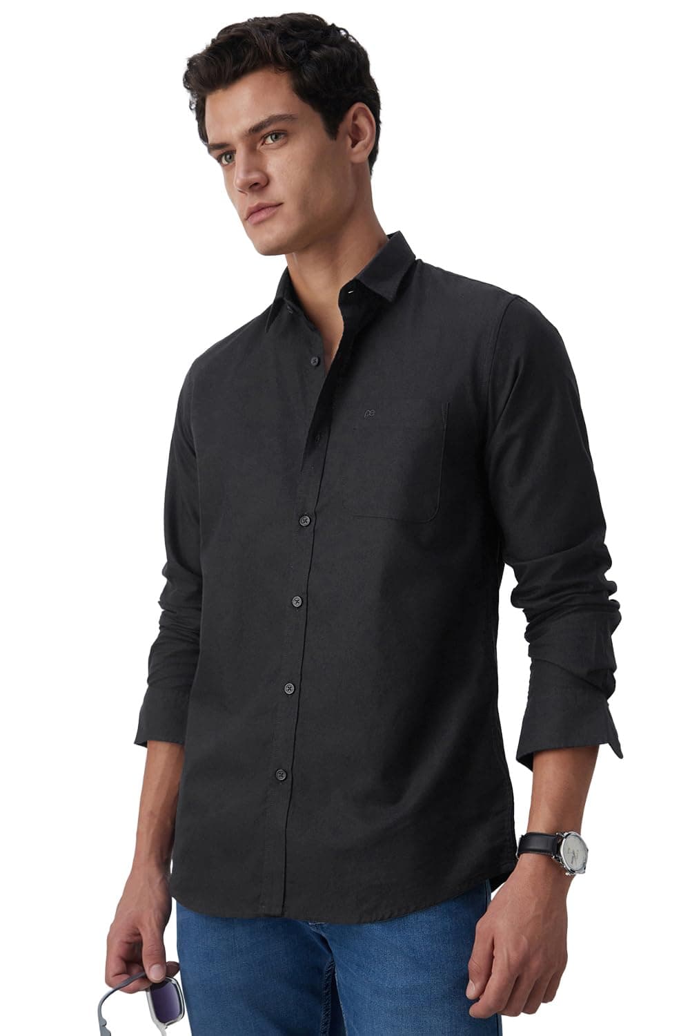 Peter England Men's Classic Slim Fit Full Sleeve Oxford Shirt | 100% Cotton Black