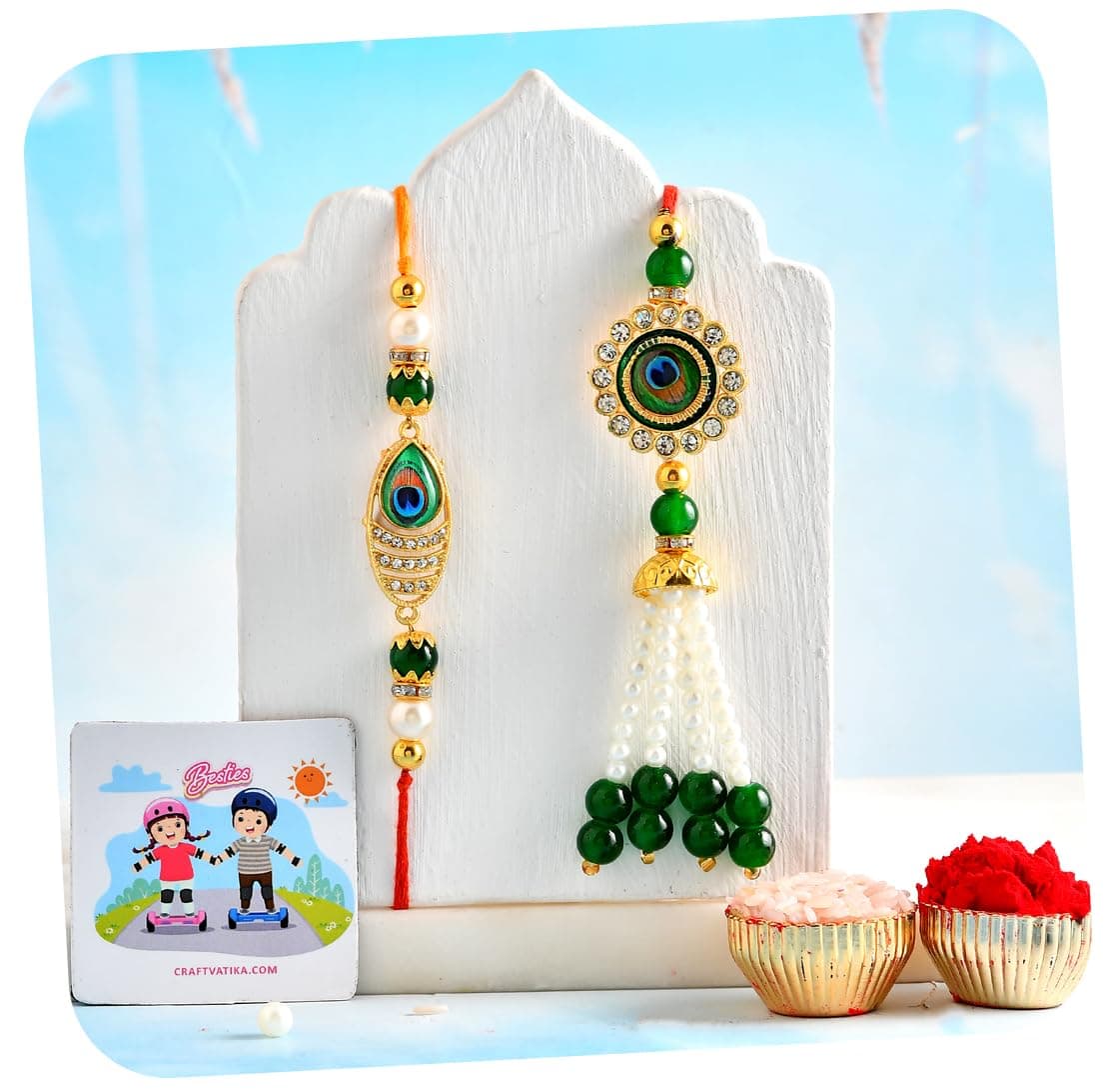 CraftVatika Rakhi for Brother and Bhabhi | Premium Rakhi Set Bhaiya Bhabhi with Fridge Mgnet | Couple Pair Rakhi for Bhai Greeting Card and Tillakk Set| rakhis for rakshabandhan Set of 2 with Gift