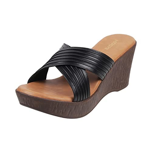 Mochi Women Black Wedge Heel Slip-on UK/5 EU/38 (34-123)