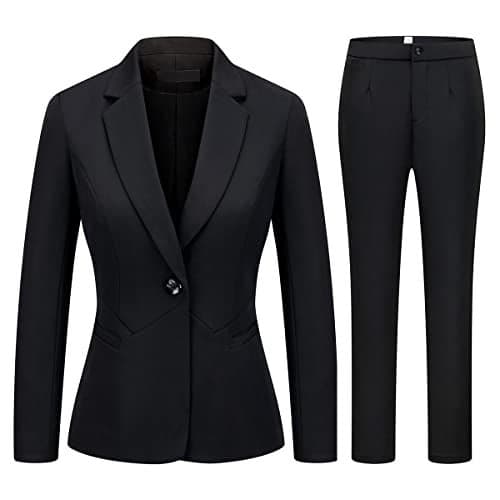 MODFUL Women's 2 Piece Business Suit Pant Set Slim Fit One Button Blazer Jacket Lady Work Suit for Office (Black01,Small)