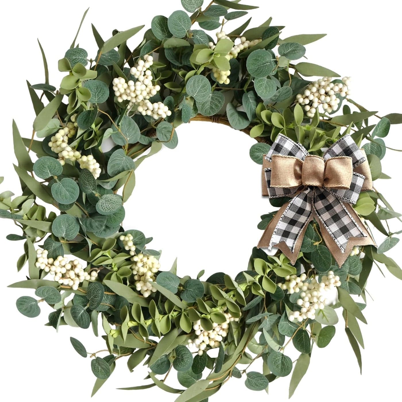 TEMPUS 20Inch Artificial Eucalyptus Wreath Handmade Spring Summer Door Hanging Farmhouse Wall Decor Wedding Gift OutdoorFriendly Green Leaf Wreath