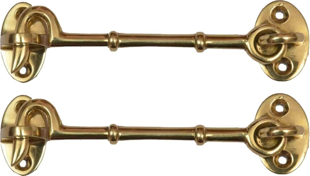 A29 Set of 2 Cabin Hook, 4 3/4 Inches, Iron Eye Latch, Cabin Door Gate Latches, Window Sash Catch Hook Lock, Polished Lacquered Finish