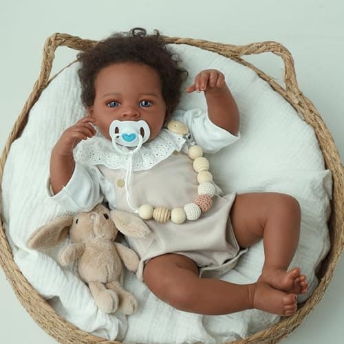 WOOROY Lifelike Reborn Baby Dolls Black 20Inch Realistic African American Newborn Baby Doll Real Life Baby DollsReal Baby Doll with Full Vinyl Body with Accessories Gift for Kids Ages 3
