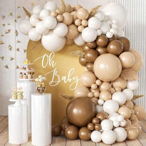 MEBAY Boho Brown Balloon Garland Arch Kit 166Pcs Coffee Brown Nude White Balloons for Neutral Bear Bridal Baby Shower Birthday Party Decorations