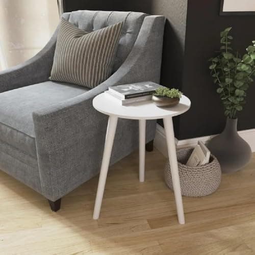 Brown Art SHOPPEE Indoor Plant Stand, Mid Century Wood Plant Stand Modern Plant Table, 15 in Tall Plant Holder for Flower Pots, Small Round Side Table, End Table (Full White)