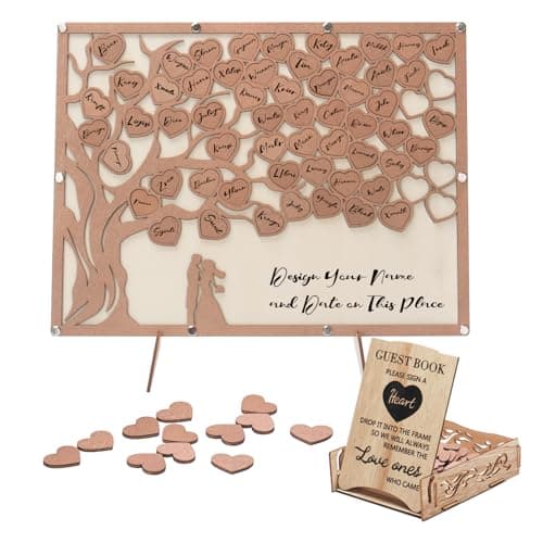 HYMENEX Wedding Guest Book Alternative, Guest Book Wedding Reception with Wooden Hearts Guest Book Signs for Wedding Anniversary Birthday Party Baby Shower