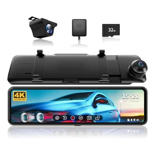 REDTIGER T700 Rear View Mirror Camera 11'' 4K UHD Front and 1080P Mirror Dash Cam Front and Rear, GPS,Parking Monitor,Night Vision,Smart Reverse Parking Assistance,Touch Screen, 32 GB Card