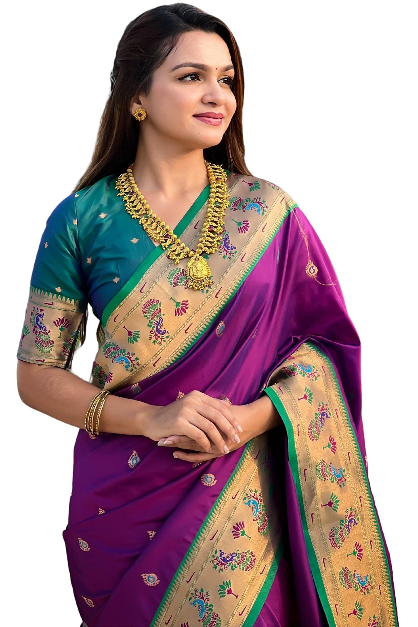 SGF11 Women's Kanjivaram Paithani Pure Soft Silk Saree With Unstitched Blouse Piece (Wine)