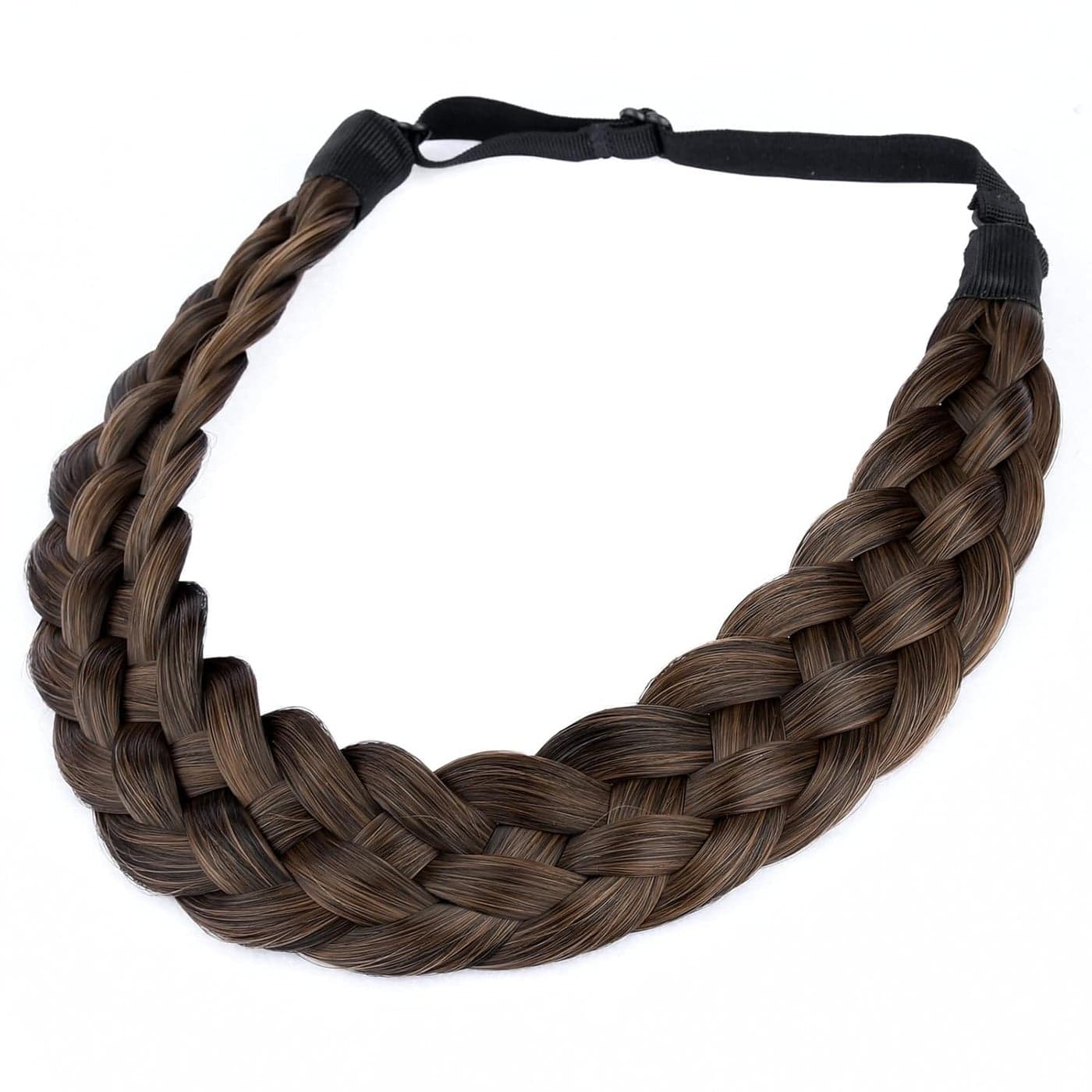 DIGUAN 5 Strands Synthetic Hair Braided Headband Classic Chunky Wide Plaited Braids Elastic Stretch Hairpiece Women Girl Beauty accessory 56g Copper Brown