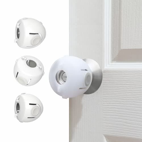 Heart of Tafiti Child Proof Door Knob Covers, Door Knob Safety Cover for Kids, Baby Proof Safety Locks for Doors, 4 Pack/White