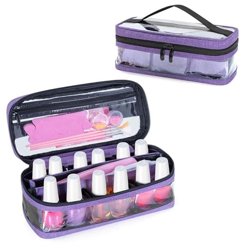 BAFASO Small Clear Nail Polish Organizer Case Holds 12 Bottles 15ml 05 floz PVC Nail Polish Storage with a Removable Inner Pouch Bag Only Purple Patented