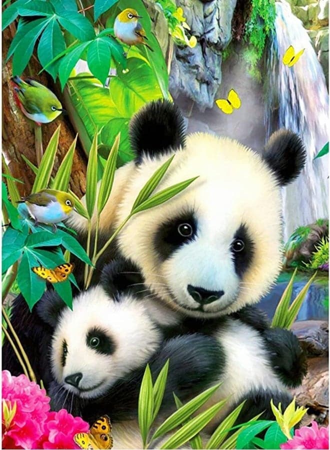 5D Diamond Painting Kit for Kids and Adults Full Drill Crystal Art Beads Craft Beginner Friendly Home Wall Decoration Perfect Holiday Gift Panda Design 16 by 12 Inches