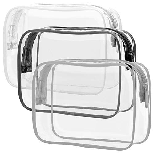 PACKISM Clear Makeup Bag - 3 Pack TSA Approved Toiletry Bag, Travel Clear Toiletry Bag, Black White Grey