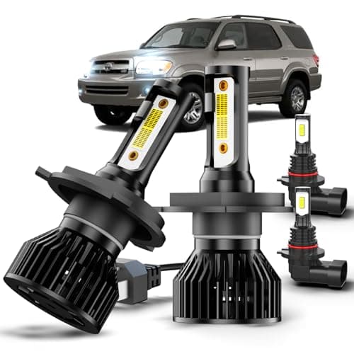 For Toyota Sequoia 2001-2007 LED Light Bulbs Combo, 4pcs Super Bright 6500K White H4/9003 High Low Beam and 9005 Fog Lights LED Bulbs, Ip68,Plug-N-Play,with Fans