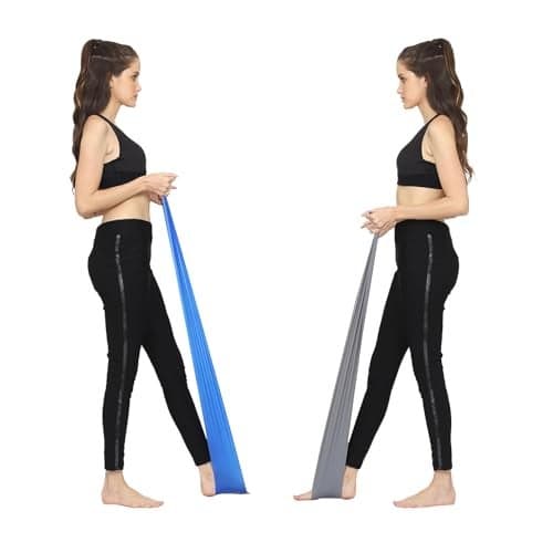 Healthhike Theraband for Exercise & Physiotherapy | Latex Free Thera Band, Leg Stretching Belt for Yoga & Physio Workout, Set of 2, 5 ft, Blue & Silver