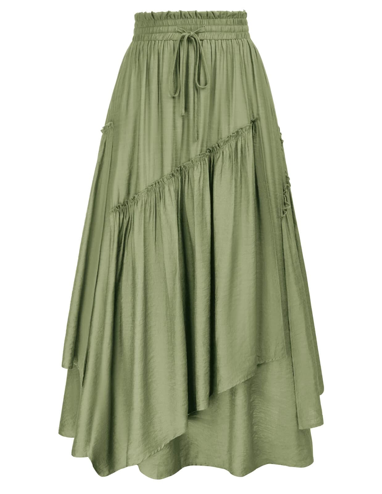 Scarlet Darkness Long Skirts for Women Renaissance Costume Pirate Maxi Skirt Plus Size with Pockets Light Green XXL