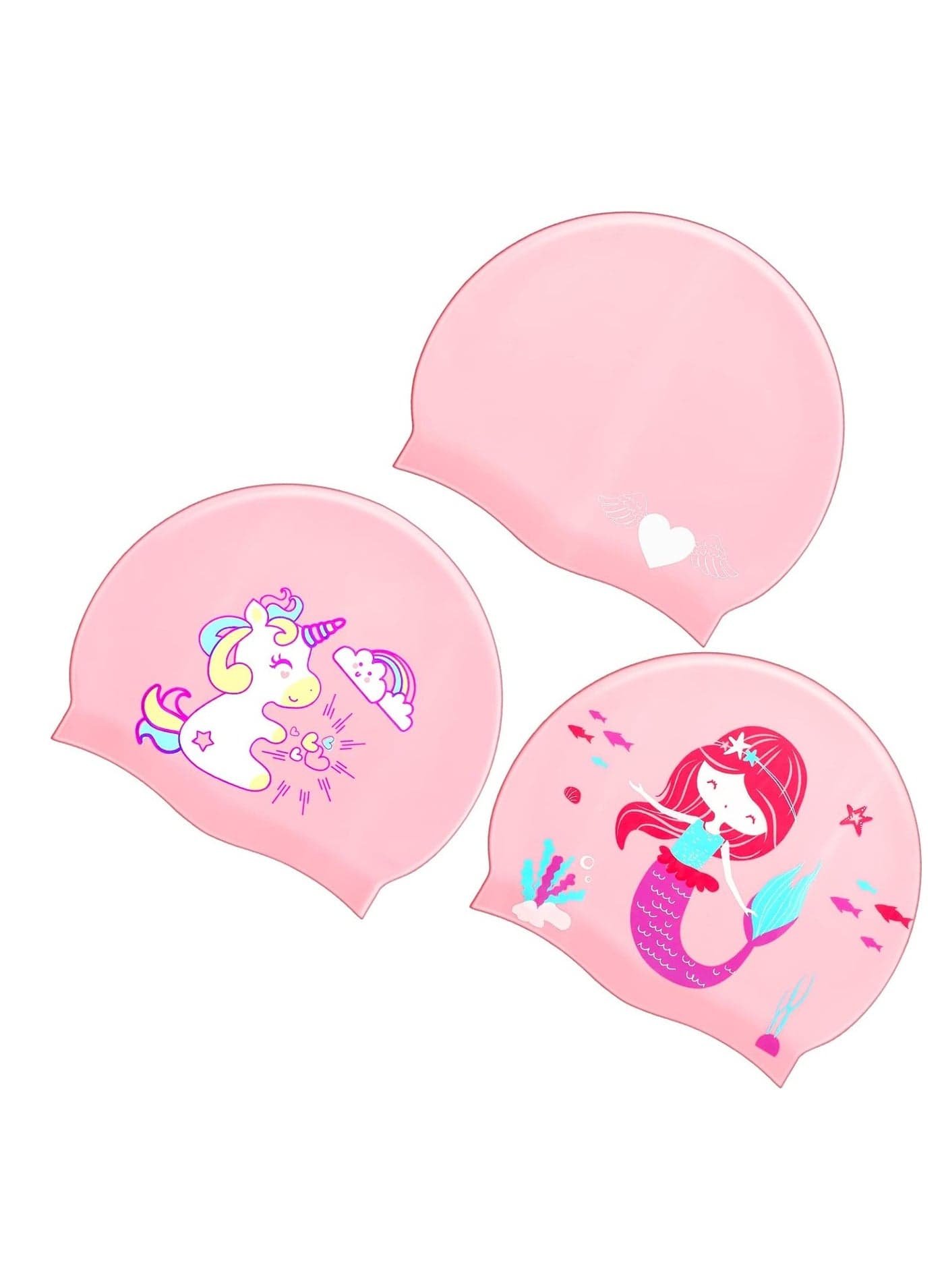 3-Pack Kids Swim Caps - Fun and Waterproof Silicone Swimming Hats for Boys and Girls Cartoon Bathing Hats for Long and Short Hair (Ages 4-12,Girl Style)