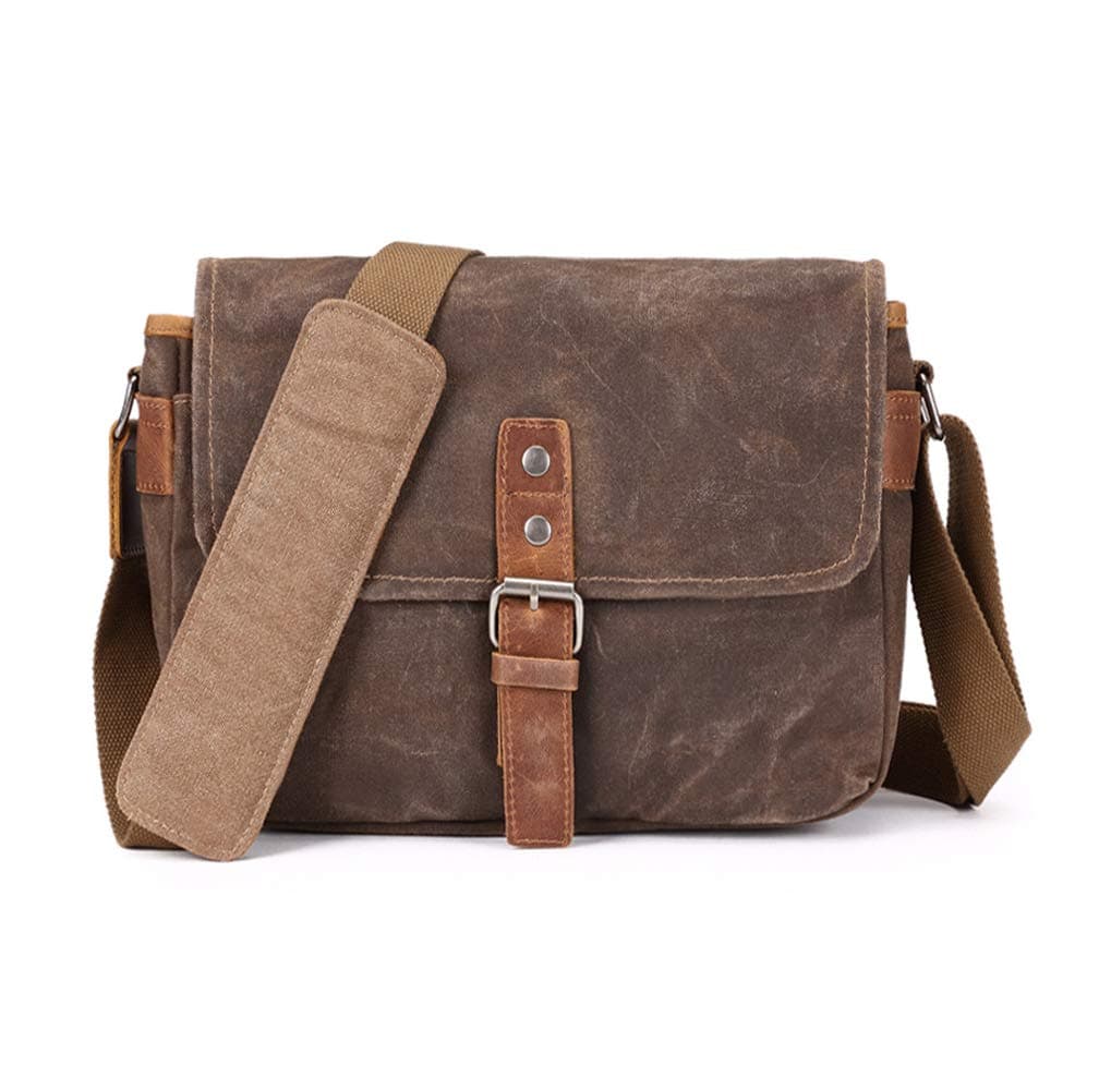 Vianber SLR Camera Bag Waterproof Wax Canvas Bag Vintage Camera Case Messenger Bag with Interlayer Pad Khaki