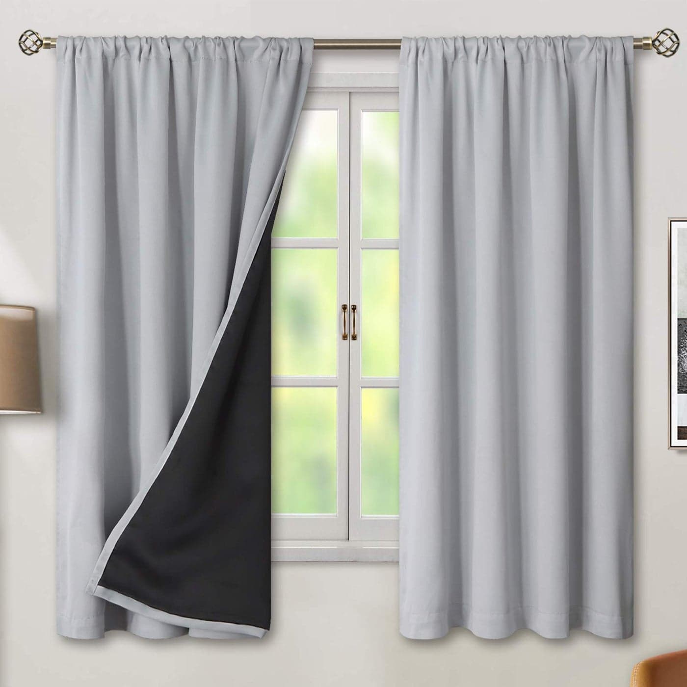 BGment Thermal Insulated 100 Blackout Curtains for Bedroom with Black Liner Double Layer Full Room Darkening Noise Reducing Rod Pocket Curtain 52 x 63 Inch Light Grey 2 Panels