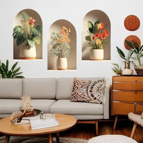 3D Potted Plants Wall Stickers,Green Plants Wall Decals,Peel and Stick 3D Magic Art Sticker,for Living Room Bedroom Aisle Entrance Sofa Backdrop Yoga Room Home Decor (Potted Flower Decor 47)