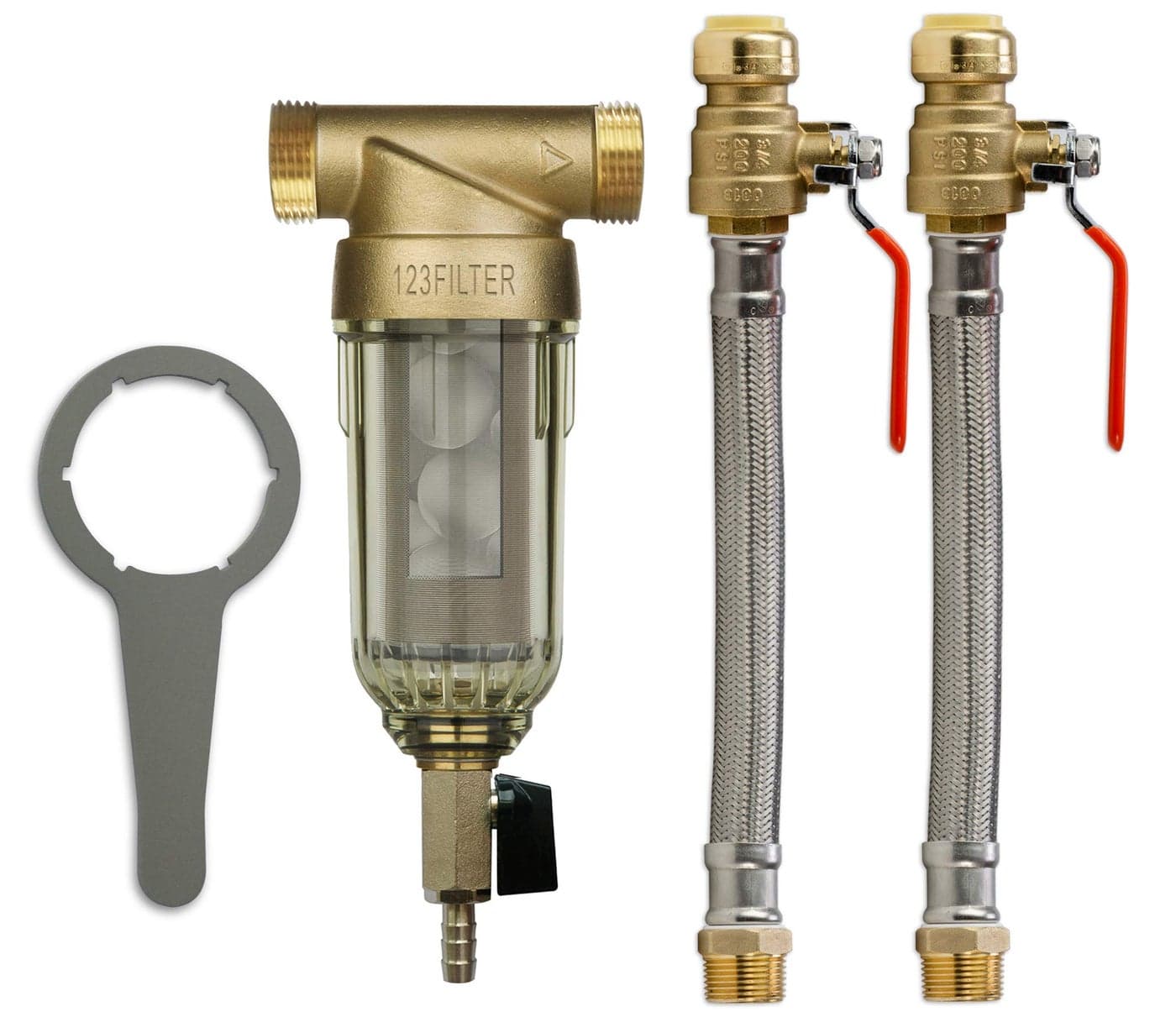 iSpring WSP-50SL Reusable Whole House Spin Down Sediment Water Filter with Siliphos and Push Fit Ball Valve