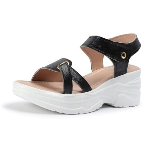Vendoz Women Casual Wear Black Wedges Sandal