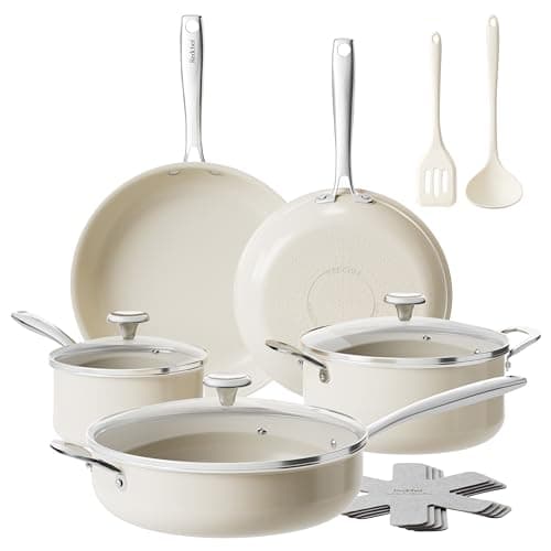 Redchef Ceramic Nonstick Cookware Set14pcs Pots and Pans Set Non StickInduction Cookware with Stainless Steel HandleNon Toxic Kitchen Cooking SetDishwasher Oven SafePFAS PFOA PTFE Free