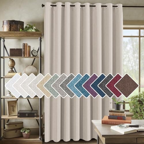 H.VERSAILTEX Room Darkening Linen Curtain for Bedroom/Living Room Extra Wide Blackout Curtains 100 x 84 Inches for Patio Glass Door, Primitive Textured Thick Linen Burlap Look Fabric, Heather Ivory
