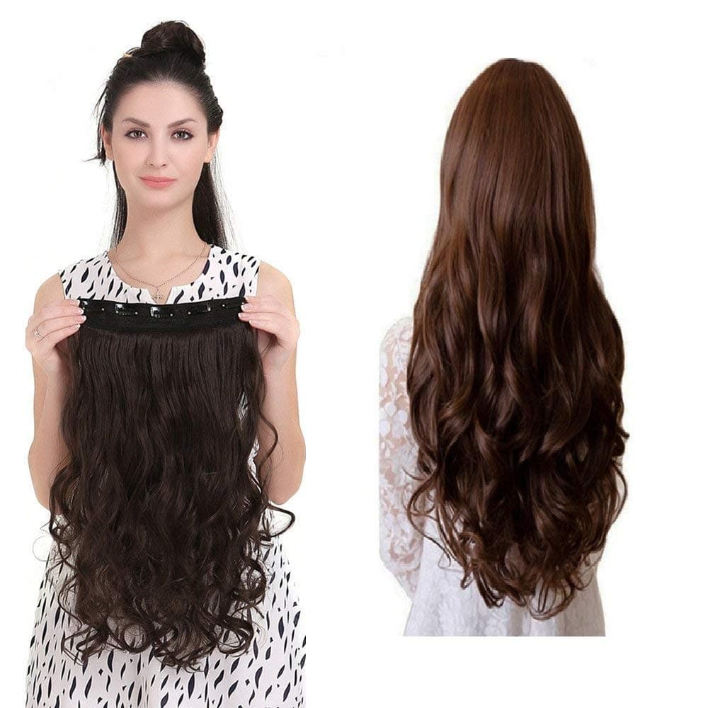 Artifice 5 Clip Curly Wavy Hair Extension Natural Looking Synthetic Thick Hairs for Any Event Clip In For Styling Women and Girls 26 INCH NATURAL DARK BROWN