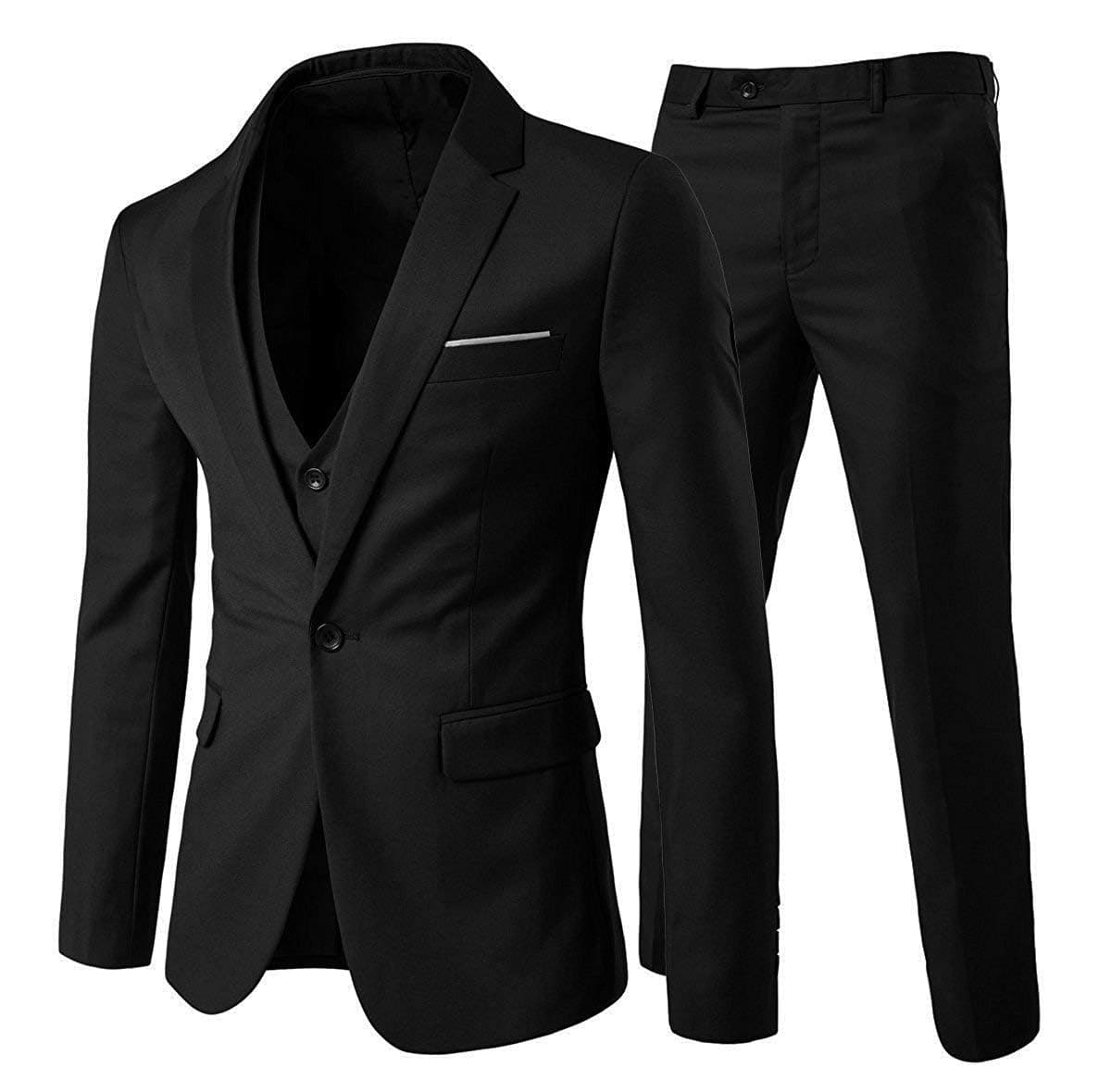 Cloudstyle Mens 3-Piece Suit Notched Lapel One Button Slim Fit Formal Jacket Vest Pants Set, Black, XX-Large