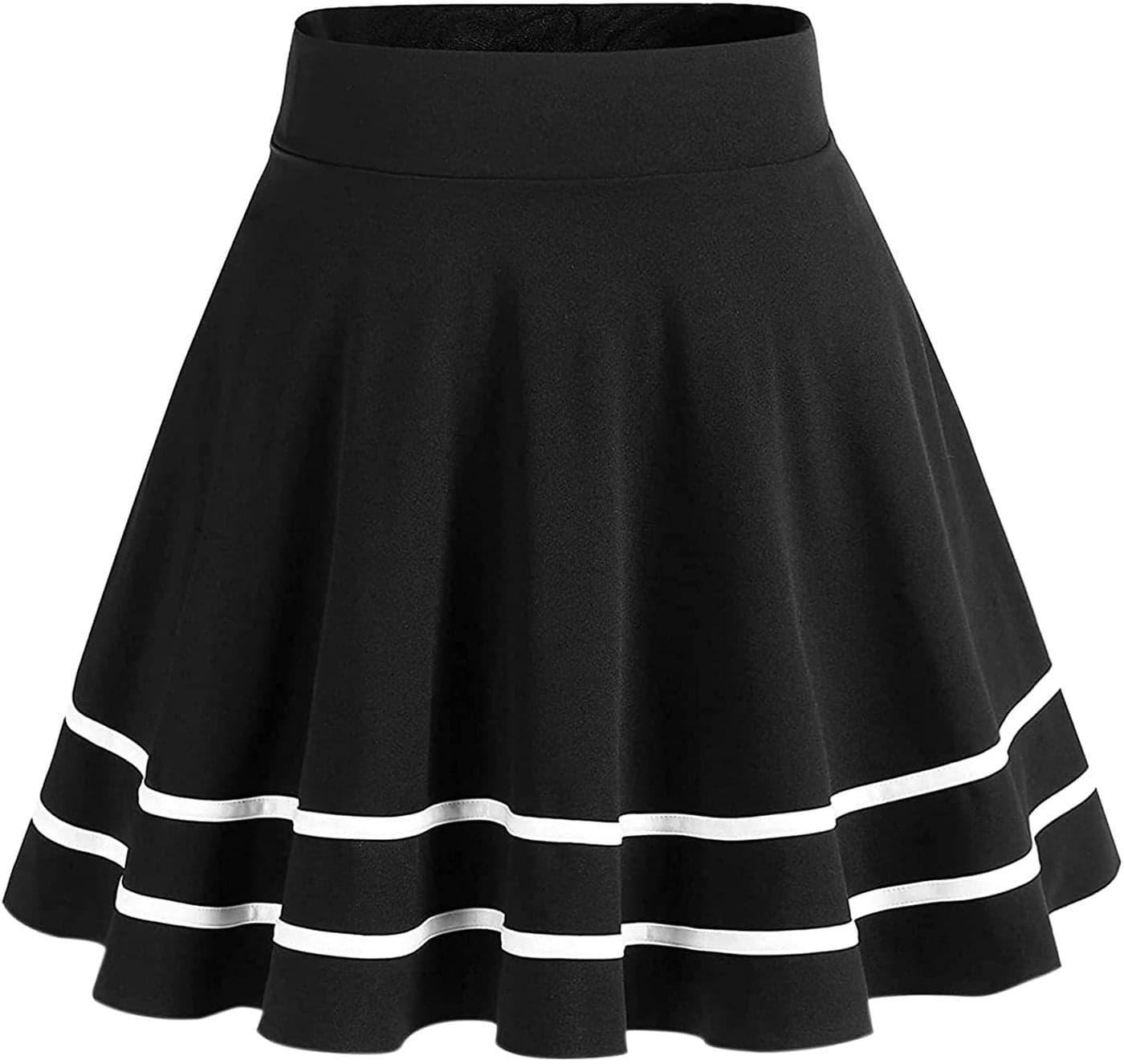 FRAULEIN Girl's/Women's Classic Stretchy All Time Trendy Striped Solid Skater Skirts with Attached Inner Shorts (S, Black Skater Stripes)