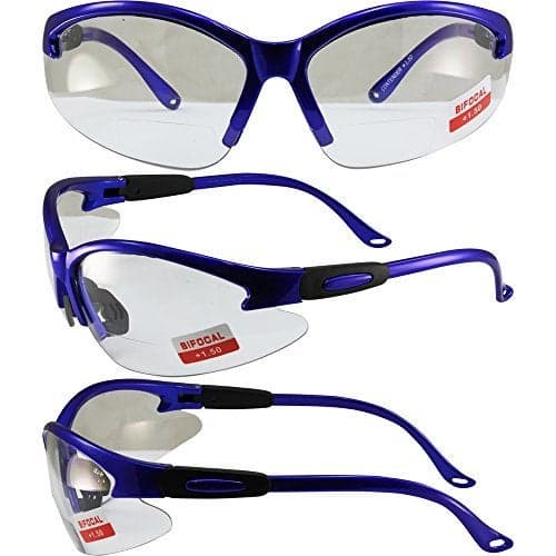 Global Vision Contender Bifocal Safety Glasses Blue Frame Clear Lens ANSI Z87+ for Men and Women Magnifying Reader 1.0 to 2.5
