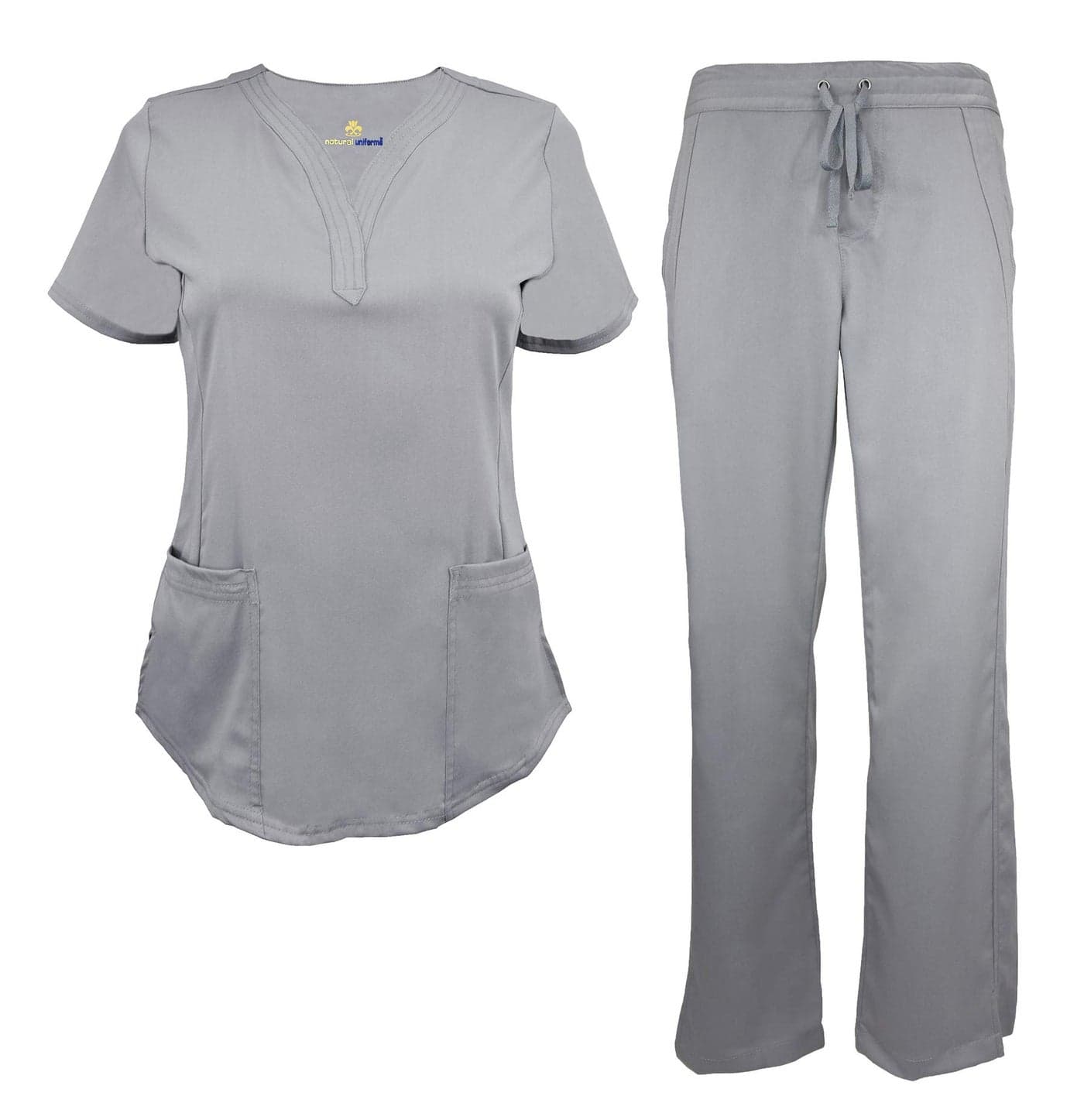Natural Uniforms Women's Ultra Soft Y-Neck Scrub Set (Grey, X-Large)