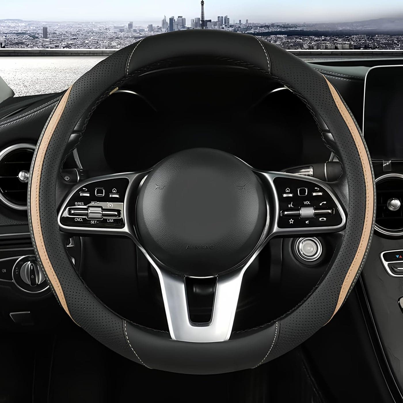 Car Steering Wheel Cover Leather Steering Wheel Cover Beige Universal 14515 Inch Microfiber Leather AntiSlip Breathable Auto Steering Wheel Covers for Men Women BlackBeige