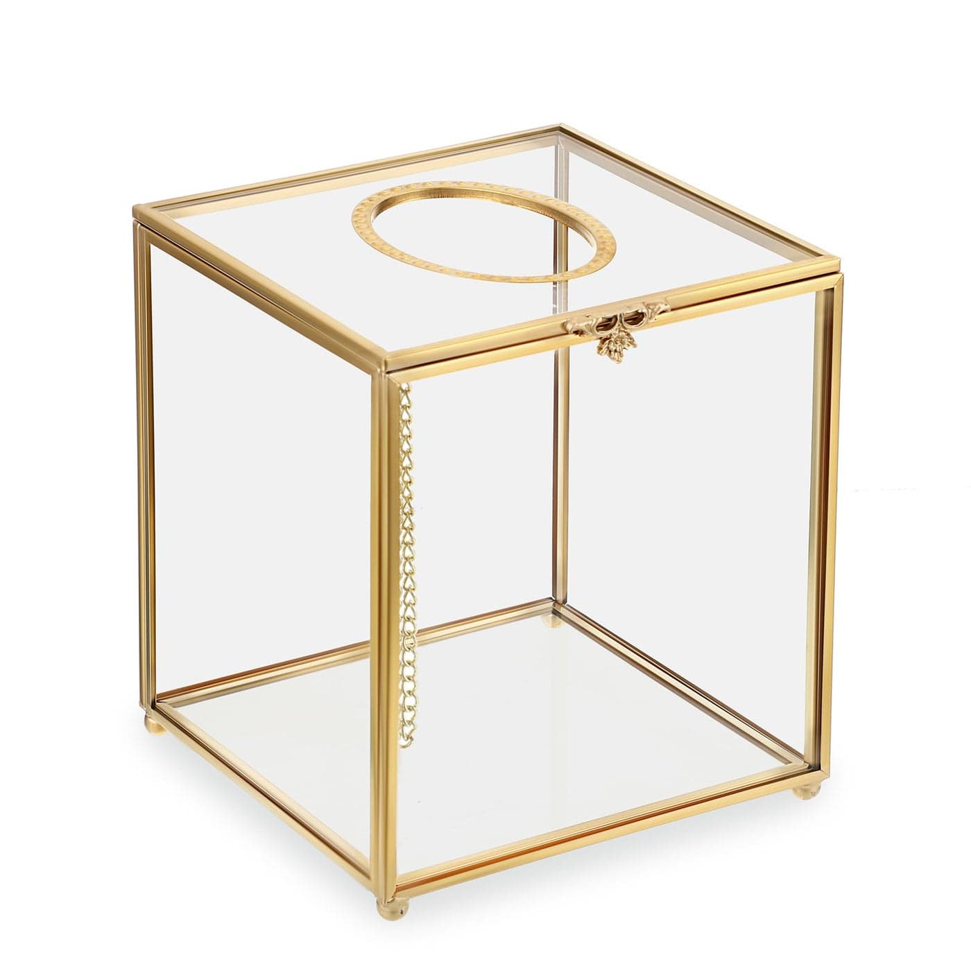 Sumnacon Square Clear Glass Tissue Box Cover Dainty Cube Tissue Box Holder Gorgeous Gold Facial Tissue Holder for Dresser Bathroom Bedroom Home Office Bar Restaurant Decor
