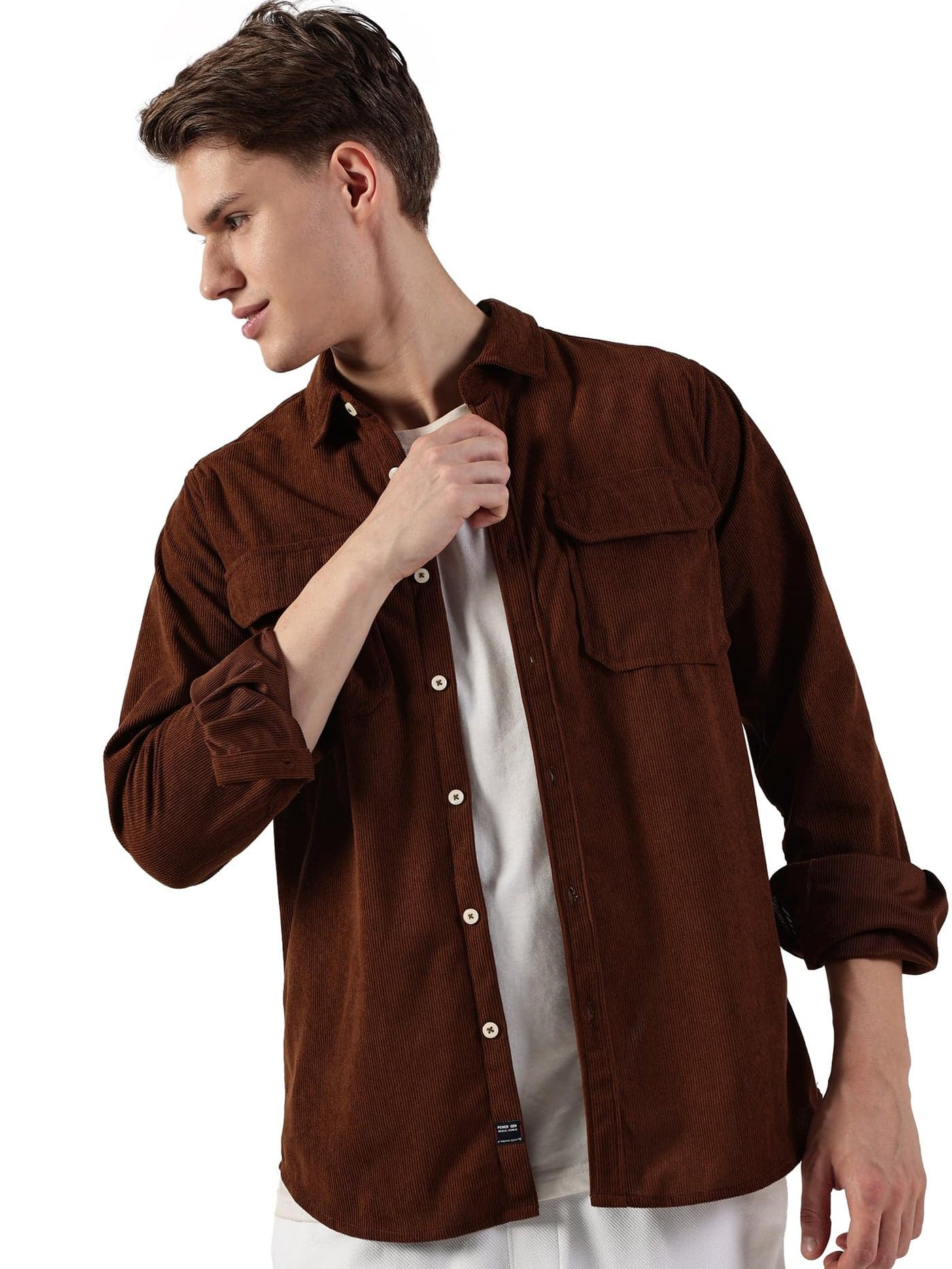 Thomas Scott Men’s Premium Slim Fit Corduroy Shacket(TS1628_Brown_S)