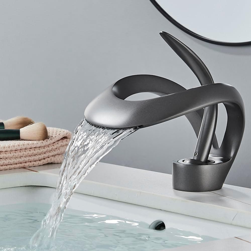 PROSFIA Contemporary Matte Black Bathroom Sink Faucet Unique Spiral Design with Smooth Waterfall Flow for Stylish and Functional Bathroom Upgrade