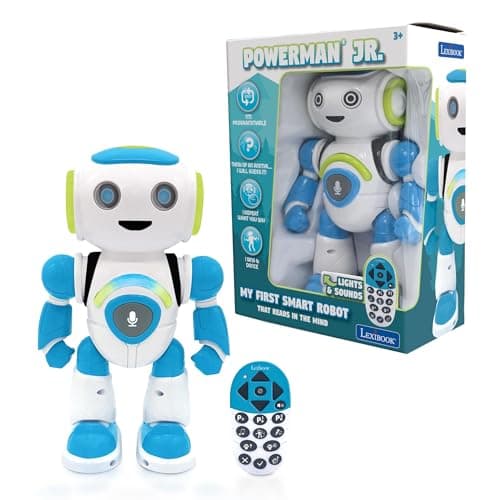 LEXiBOOK Powerman Jr Smart Interactive Toy Robot That Reads in The Mind Toy for Kids Dancing Plays Music Animal Quiz STEM Programmable Remote Control Boy Robot Junior GreenBlue ROB20EN