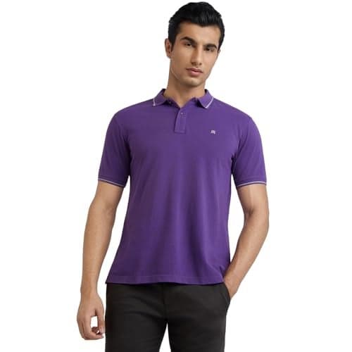 Raymond Men Contemporary Fit Solid Polo T-Shirt | 100% Pure Cotton | Casual Half Sleeve Tee | Dark Violet