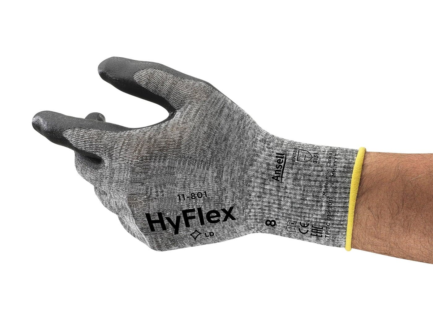 Ansell HyFlex 11801 Nylon Glove Black Foam Nitrile Coating Knit Wrist Cuff Medium Size 8 Pack of 12