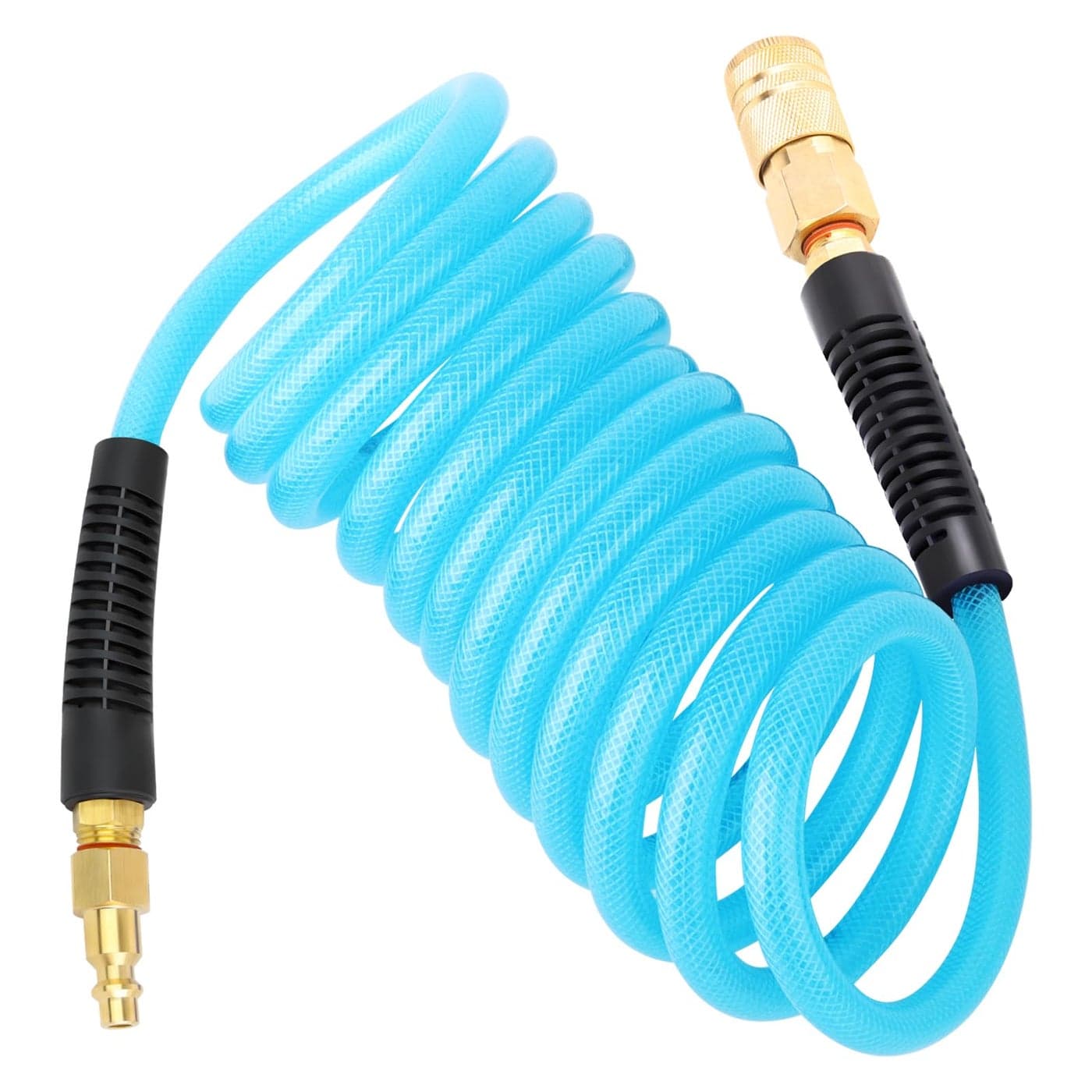 GASHER 14 x 10FT Reinforced Polyurethane Recoil Air Hose with Bend Restrictor 14 Industrial Quick Coupler and Plug