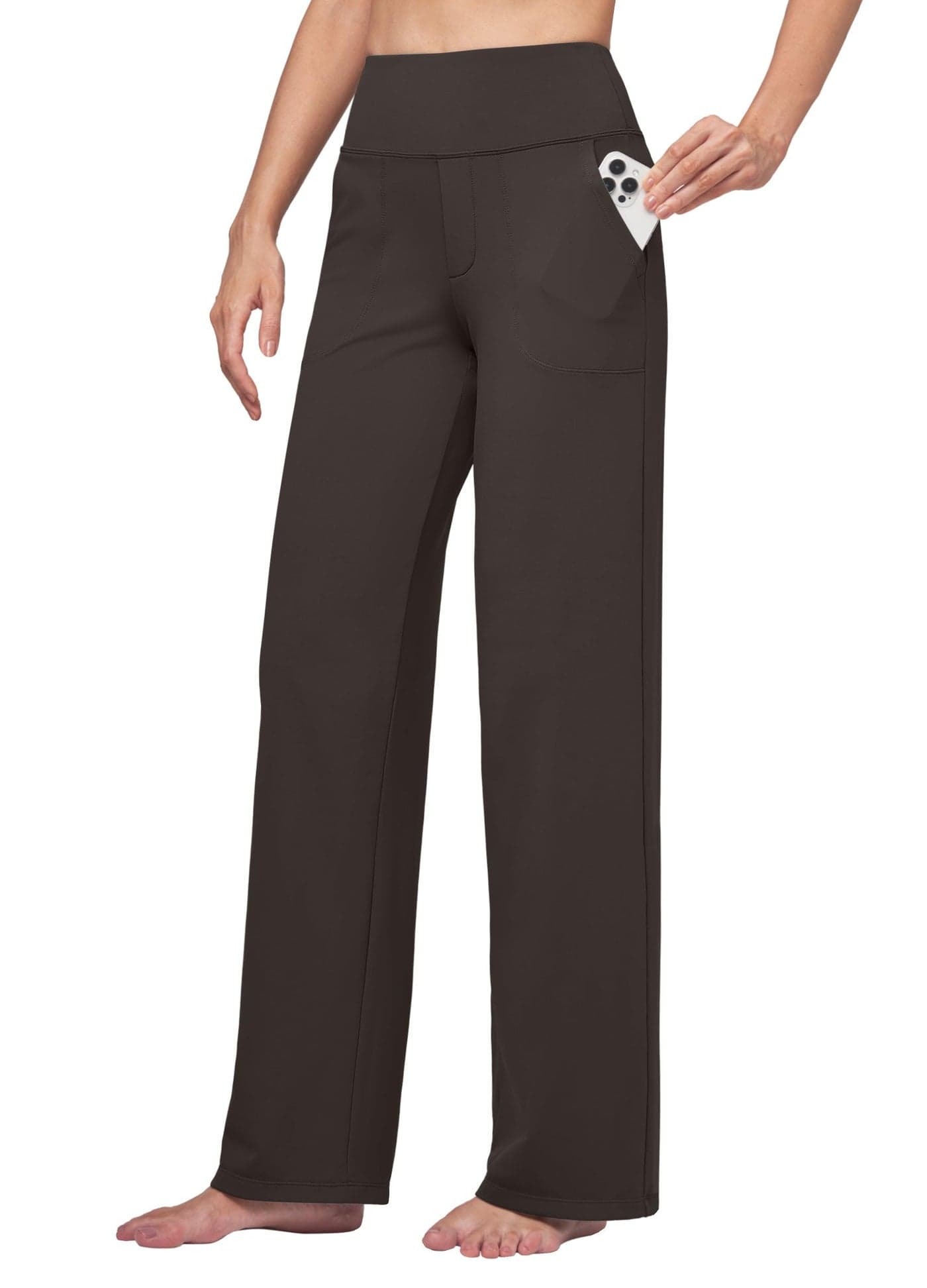 Willit Women's Yoga Pants Wide Leg Dress Work Pants Stretch Casual Pants Slacks with Pockets High Waist 30" Coffee L