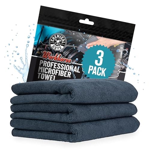 Chemical Guys Workhorse Professional Grade Microfiber Towels - Black 16x16 Inch Detailing Cloths for Cars, Home & Pet Drying, Ultra Soft & Scratch-Free, Perfect for Washing, Drying & Cleaning, 3 Pack