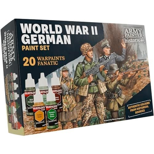 The Army Painter Historical WWII German Paint Set 20 x 18 mL Warpaints Fanatic 14 Acrylic 4 Washes 1 Effect 1 Metallic Miniature Paint to Recreate the Blitzkrieg