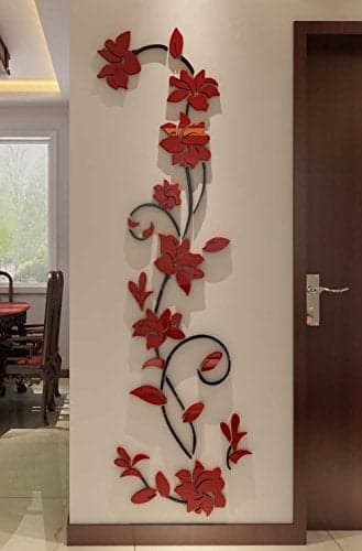 3D Rattan Flower Wall Murals for Living Room Bedroom Sofa Backdrop TV Background, Originality Stickers Gift, Decor Decal (70(H) x 22(W) inches)