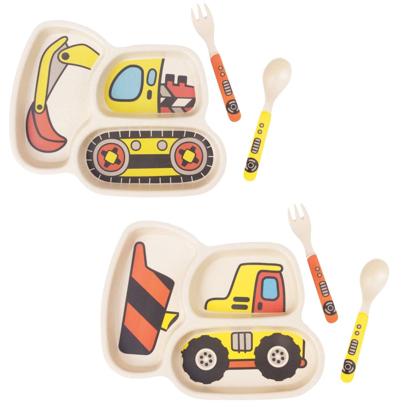 Lightening Toddler Plates Dinnerware Dinner Dish Set Baby Feeding Spill Proof Divided Plate Baby Spoon and Fork 3Piece Set Teaches Child Portion Control excavatorbulldozer