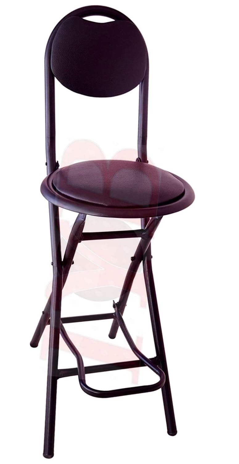 IYB24inch Seating Height Strong Heavy Duty Folding Stool Chair with Foot Rest Higher Height for Kitchen Showroom Office Breakfast Padded Black 1P