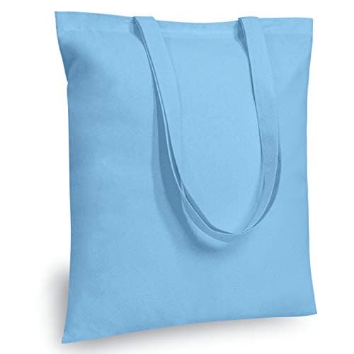 TOPDesign 24-Pack Economical 16"x15" Baby Blue Cotton Tote Bag, Lightweight Medium Reusable Grocery Shopping Cloth Bags, Suitable for DIY, Advertising, Promotion, Gift, Activity